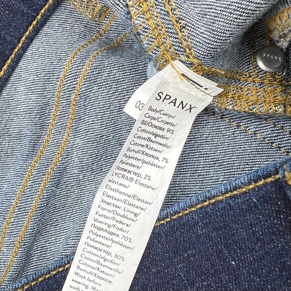 Spanx Womens Step Hem Kick Flare Raw Hem Jeans in Midnight Sz M Tall - Picture 8 of 11